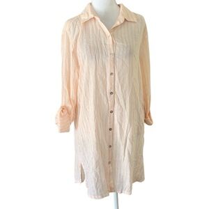 NWT Calypso St. Barth Large Peach & Cream Button-Down Linen Blend Swim Coverup
